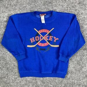Bugle Boy Sweatshirt Womens XL Blue Hockey‎ Graphic Vintage 90s